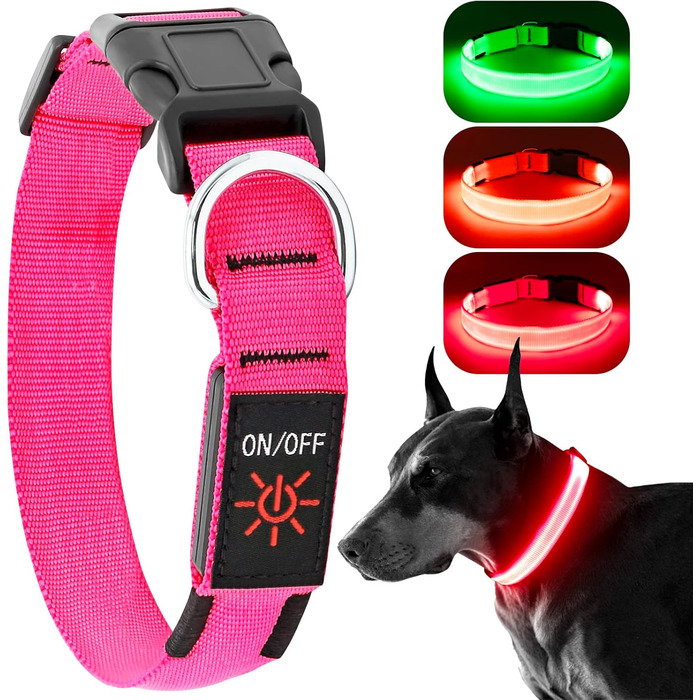 LED-нашийник для собак KOSKILL: перезарядна модель USB, водонепроникний, яскравий, регульований, для середніх та великих собак (зелений, рожевий)