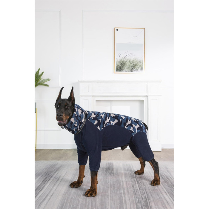 Зимовий комбінезон для собак з блискавкою, D-початком, світловідбиваючими смугами та регульованою протишерстю, вітрозахисна куртка для собак малих, середніх та великих порід, розмір M, блакитний. Розмір M: Довжина спини: 45 см, Обхват грудей: 63 см