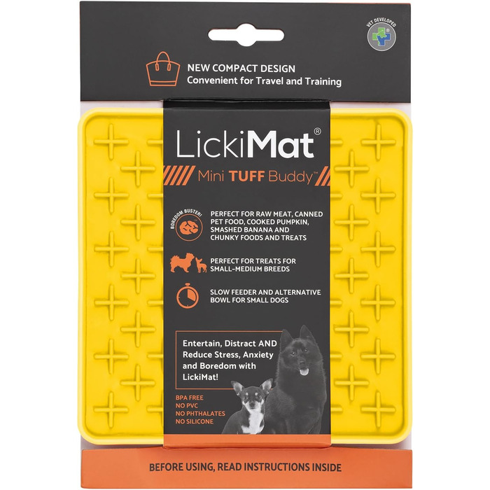 Килимок для собак LICKIMAT Mini Tuff: повільне годування, зменшення нудьги та тривоги, рожевий (жовтий, Buddy)