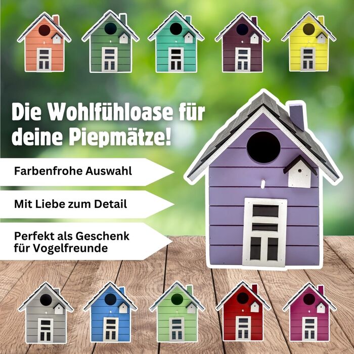 Пташник Vogelhaus No.64: для малих птахів (синиця, горобець, зяблик), декор для дому та місце для гніздування на вулиці, фіолетовий
