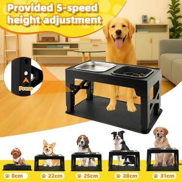 Підвищена годівниця для собак, регульована висота, великі породи - 1400 мл, миска з нержавіючої сталі & 1100 мл миска протиковзаюча, туристична миска та підкладка - годівниця з протиковзким покриттям для середніх/великих собак