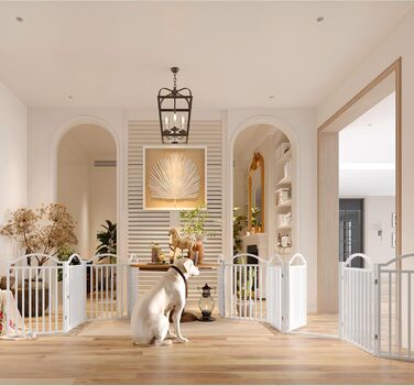 Металеве вольєр для собак BHG Freistehendes Hundegitter, без монтажу, з дверцятами, 243,8 x 81,3 см, білий, 4 панелі