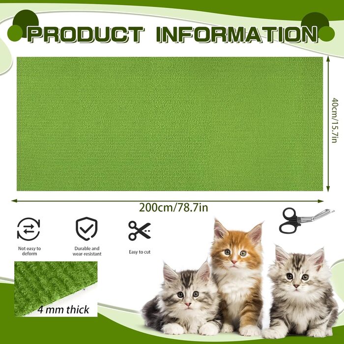 Килимок для дряпання котів, килимок для стіни, 200x40 см, зелений