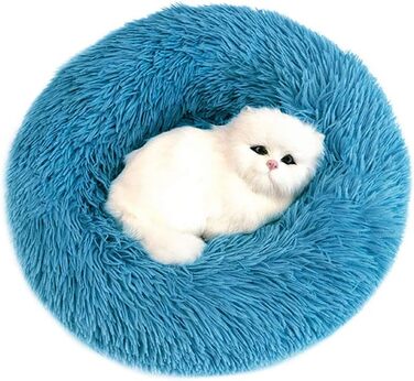 Кругле м'яке ліжко для собак та котів, блакитне, діаметр 60 см. З вологостійким дном.