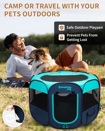 KingCamp Переносний вольєр для собак, вольєр для цуценят, складаний вольєр для тварин, собачий намет з сумкою, для дому та вулиці, знімний замок-блискавка знизу, розмір S (вольєр для тварин з 8 панелями, зелений)