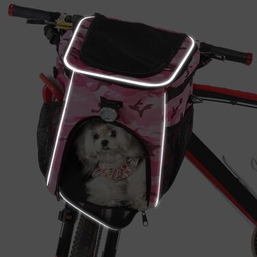 Рюкзак-переноска для тварин, велосипедний кошик для собак, водонепроникний рюкзак-переноска, дихаючий, знімний рюкзак-переноска для собак, подорожі на відкритому повітрі (Рожевий камуфляж)