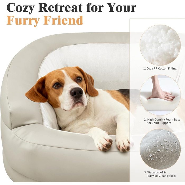 Заспокійливе велике собаче ліжко XXL для великих та середніх собак, 40,6 см глибини, високі бортики, овальне ліжко проти тривоги з підголівником, м'яка піна та бавовна, бежеве/сіре