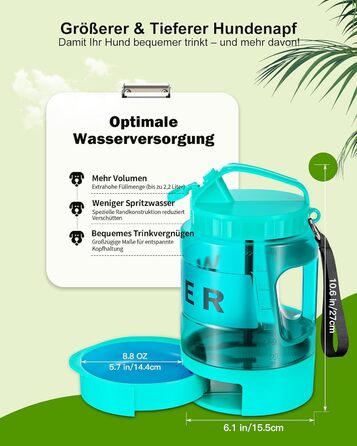 Турбопляшка для собак Lesotc 2200 мл: велика, портативна, для подорожей та кемпінгу (м'ятний)