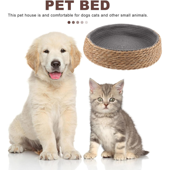 Кругле ліжко для собак та котів POPETPOP з ротангу, 35x35x8 см - миється та дихає, ідеально для вітальні та спальні