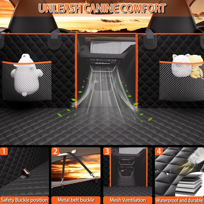 Захисний чохол на сидіння автомобіля для собак, 190 кг, водовідштовхувальний, з жорсткою основою, 2025 року, чорний/помаранчевий