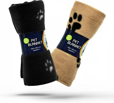 М'яка флісова ковдра з відбитками лап для собак, котів та цуценят. 70x73 см, чорно-бежева, пральна, для подорожей (2 шт. 100x120 см)