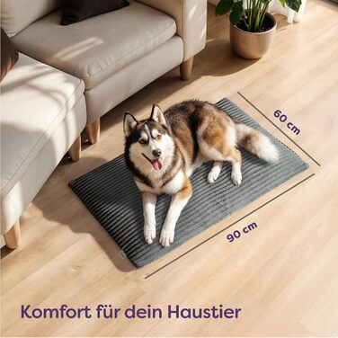 Самогріюча ковдра для собак – 90x60 см – велика, м'яка, з антиковзаючою основою, сірого кольору