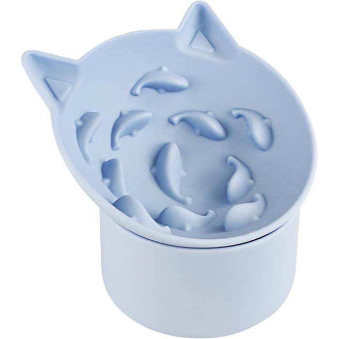 Підвищений годівниця для котів - годівниця для повільного годування, силікон, регульована висота, блакитна