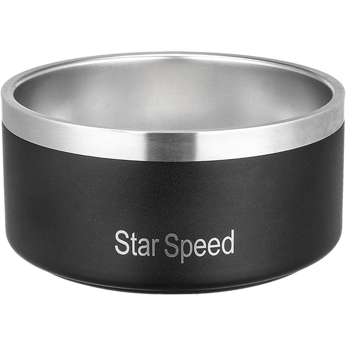 Миска для собак StarSpeed з нержавіючої сталі, 1,8 л, чорна, з гумовим дном, протиударна, для великих порід, для води та корму