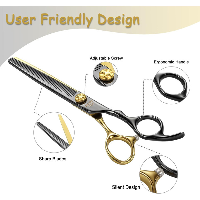 Професійна вигнута ножиці для грумінгу собак, 19.1 см, 440C сталь, чорний та золотий, з декоративним гвинтом
