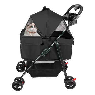 Візок для домашніх тварин та дітей Homewell 2в1, розкладний, з кошиком для зберігання та тримачем для напоїв, для собак та котів, чорний