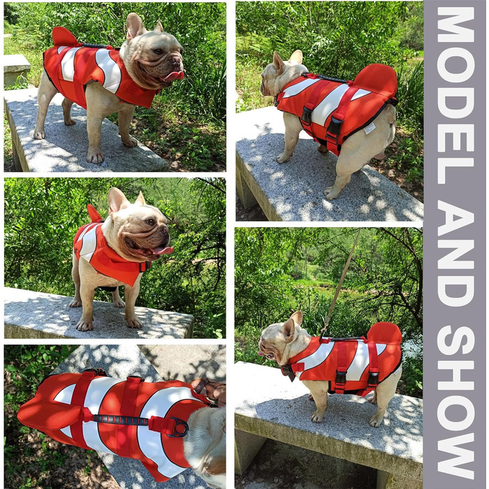 Рятувальний жилет для собак Hifrenchies Французький бульдог, розмір M, дизайн 'Клоун-рибка'