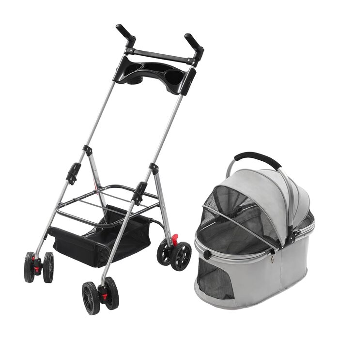 Складаний візок для собак та котів, сірий (50x60 см)