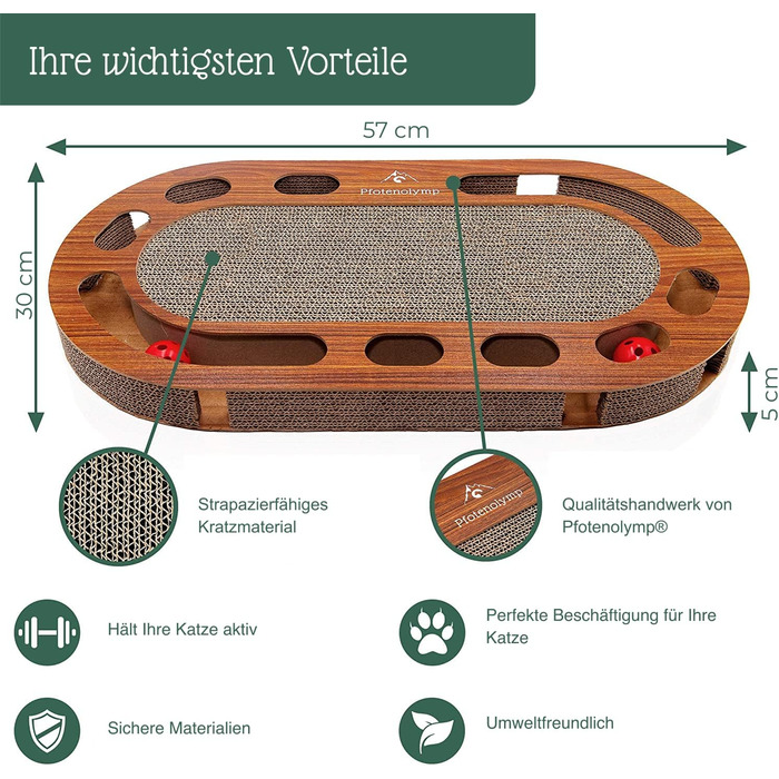 Інтерактивне котяче дряпальний борд Pfotenolymp 57x30x5 см з іграшками та котячою м'ятою