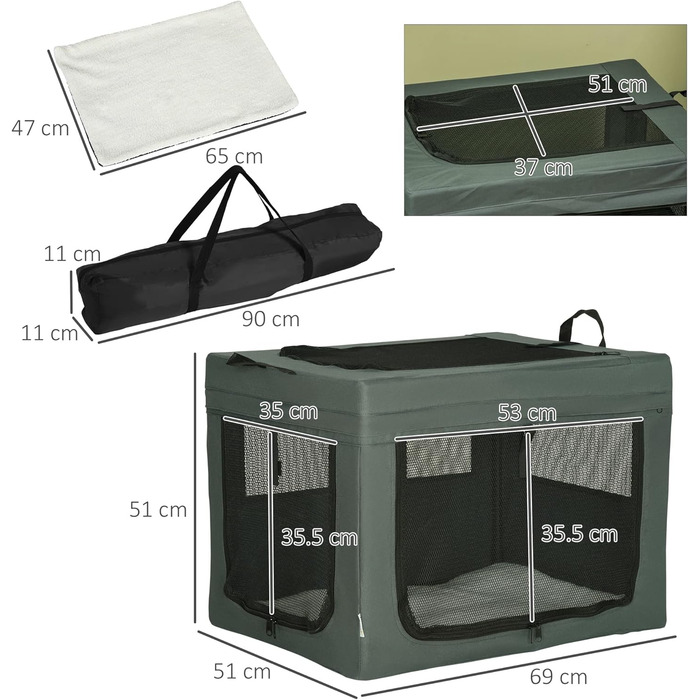 Транспортувальна переноска для тварин PawHut 80 см, сіра, M - для котів та собак