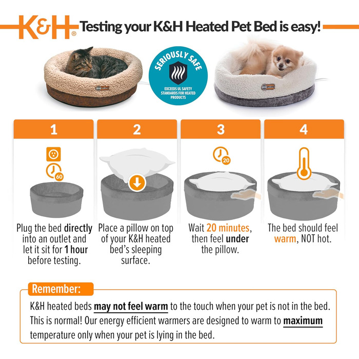 K&H PET PRODUCTS Термо-лежак для котів і малих собак, круглий, з підігрівом, для дому, велике тепле ліжко для котів