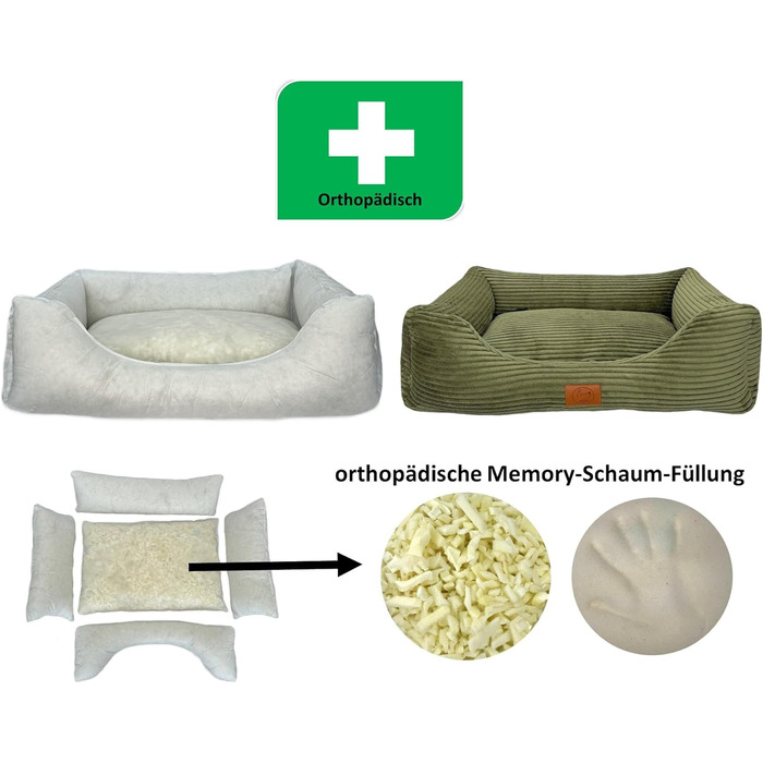 Ортопедичне ліжко для собак Elropet з м'якого корду, кошик для собак XS/S/M/L/XL (XXL 145x110x30 см), оливковий колір