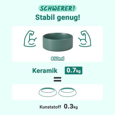 Миска для собак SpunkyJunky з кераміки, піднята годівниця, 850 мл, зелена