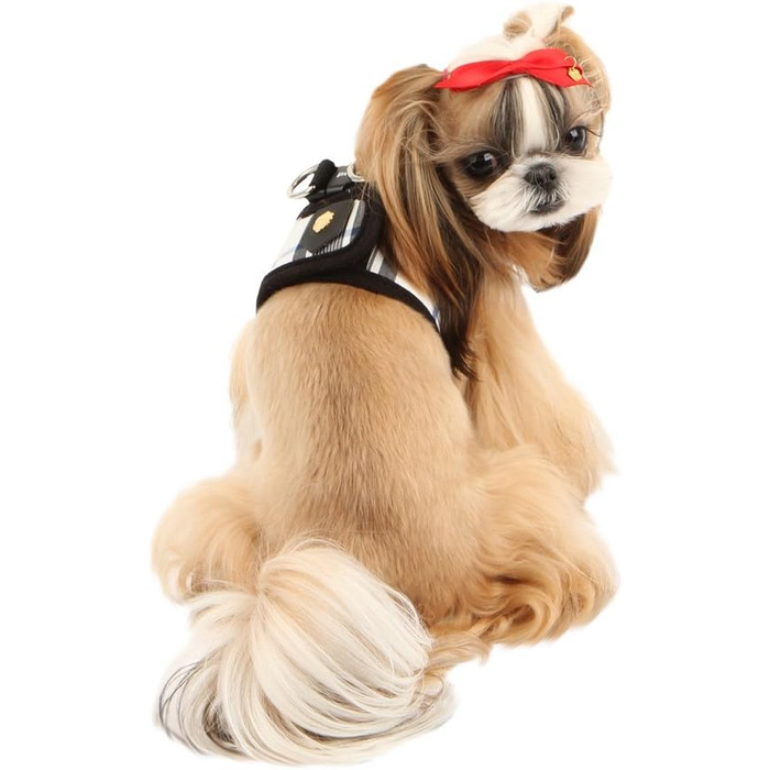 Повідець-жилет Puppia Junior для малих собак, чорний, M — м'який нейлоновий нашийник для цуценят, антидратівний, клітчастий дизайн