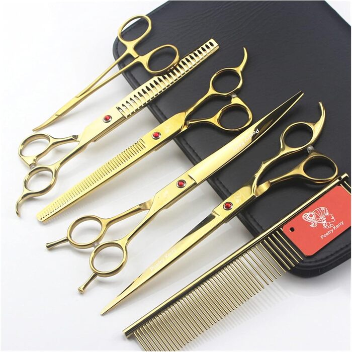 Набір професійних ножиць для грумінгу собак та котів: прямі та зігнуті моделі