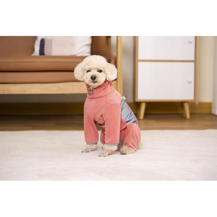 Флісовий теплий зимовий одяг для собак - тепла куртка-комбінезон з кільцем D, для маленьких та середніх собак (L, Рожевий XXL)