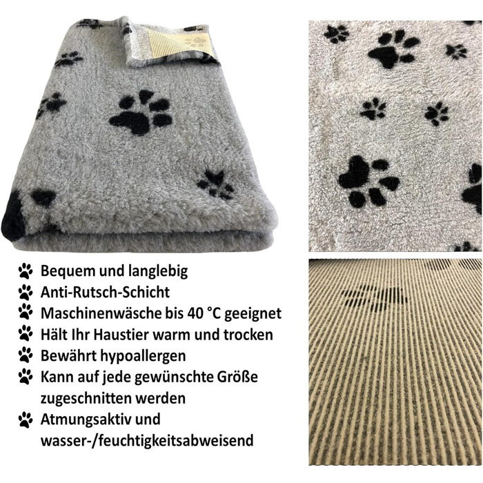 Килимок для собак Elropet Vetbed: преміум якість, 22 мм, для малих та великих собак. Розміри: S/M/L (100x80 см). Колір: світло-сірий з чорною лапкою.