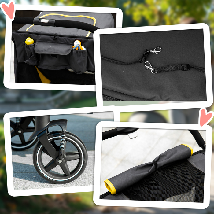 Коляска для собак PawHut Dog Buggy складна з подушкою та страхувальними шнурами, баггі для кішки з сітчастим віконцем та бічною кишенею з тканини Oxford темно-сірого кольору