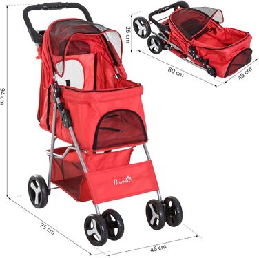 Pawhut Кія для собак на колесах, 77 x 47 x 101 см, складана, водовідштовхувана, матеріал 600D Oxford, 4 колеса