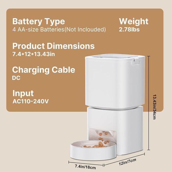 Автоматичний годівниця для котів та собак, 5л, WiFi, керування через додаток, 1-10 прийомів їжі на день