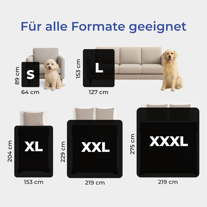 Водонепроникний коврик Dreamzie для собак - 127x152 см, для дивана та ліжка, з Sherpa-fleece, чорний, XL (152 x 203 см)