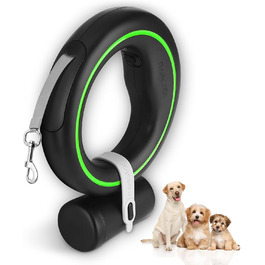 Moestar Висувна повід для собак з контейнером для відходів, рулетка, для маленьких та середніх собак (чорний/зелений)