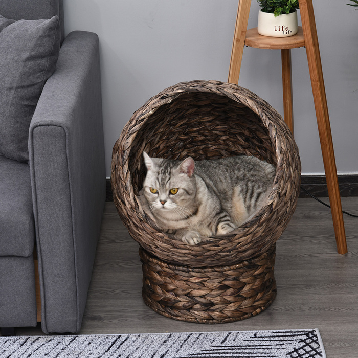 PawHut Rattan Cat Basket затишна котяча печера з водяного гіацинта темно-коричневого кольору 50x42x60см ідеально підходить для вітальні
