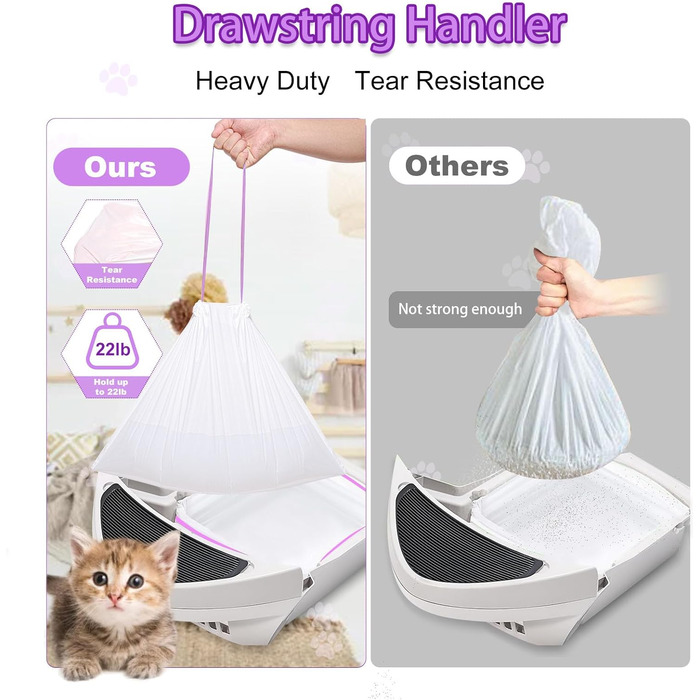 Вкладиші для котячого туалету Elzrghs з шнурком, сумісні з котячими туалетами 3/4, пакети для сміття, міцні, для автоматичних самоочисних туалетів, 50 шт.