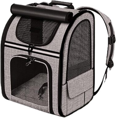 Рюкзак для котів та маленьких собак | Транспортна сумка для домашніх тварин, дихаюча, розкладна, для подорожей, прогулянок, сірого кольору з зеленими вставками