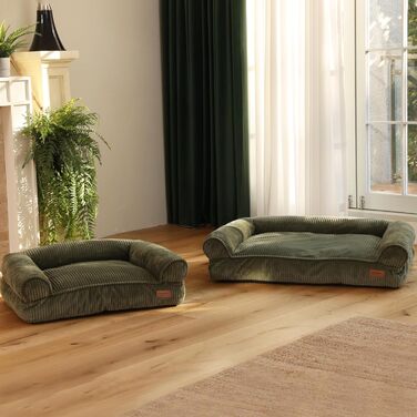 Крісло-ліжко для собак великих порід FUKUMARU, м'яке та зручне, з водонепроникним покриттям, з тканини Cord, можна прати, не ковзає, знімний чохол на блискавці, 93 x 63 x 22 см, зелене