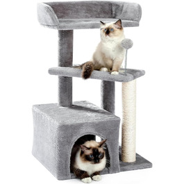 Котячий будиночок Made4Pets, килимовий когтеточка, сірий, багаторівневий дерев'яний комплекс для котів, 73,7 см, сучасний ігровий меблевий комплекс для маленьких та середніх домашніх котів