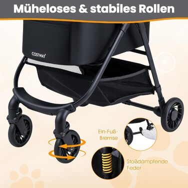 Візок для собак Costway 3 в 1, чорний: візок-будка, сумка-переноска, з регульованим дахом та корзиною