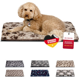 Лежак для собак HS-Hundebett® M 65x95 см, двосторонній, зручний, з 3 см наповнювачем, для дивану, авто та клітки, бежевий з лапкою, вироблено в Німеччині