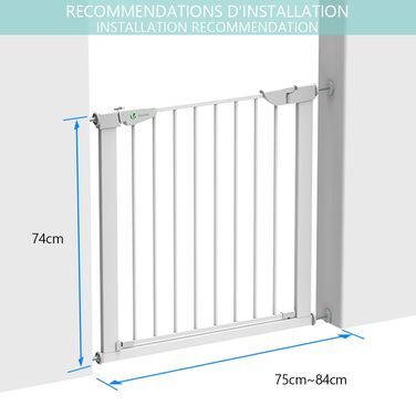 Захист для сходів Vounot: сітка без свердління, 75-108 см, для дітей, собак та котів, автоматичне закриття, магнітний замок, стопор 90°, білий (2x подовження)