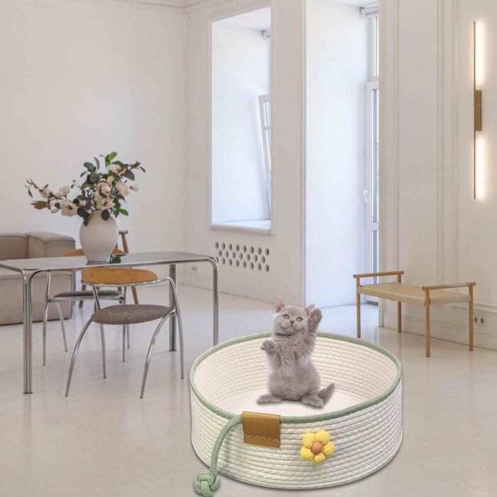 Квіткове ліжко для кота, 50 см, Fatbarer, зручне гніздо, дихаюче, міцне, сіро-бежеве (L, Бежевий)