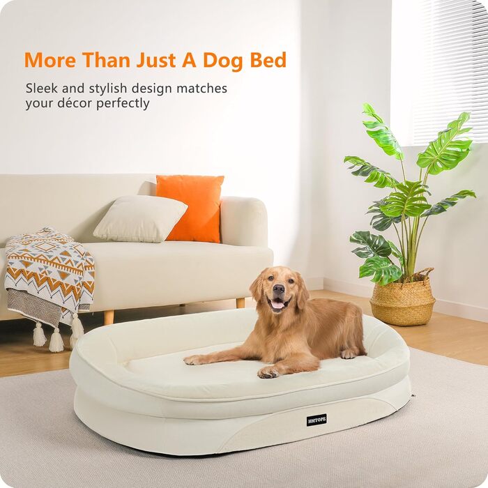 Ортопедичне ліжко для собак, лежанка для собак з валиками, кошик для собак з антиковзною основою, знімне та пральне, для собак середніх та великих порід, 106 x 79 x 17 см, оливковий колір