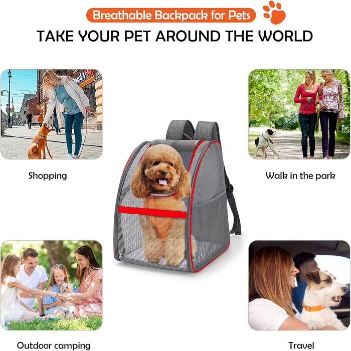 Рюкзак-переноска для котів і собак ALLSOPETS, червоний, з внутрішнім повідцем та килимком