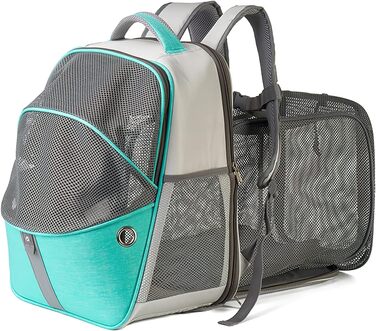 Рюкзак-переноска для тварин Galatée: розширюваний рюкзак для котів та маленьких собак (зелений/блакитний)
