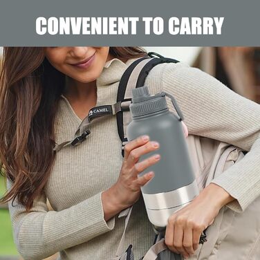 Турбунок для собак на ходу 950 мл – ізольована сталева фляга для води з мискою для їжі та води, портативна фляга для собак без BPA для подорожей, прогулянок та активного відпочинку (Сірий, L)