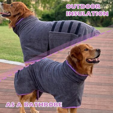 Рушник для собак PETCUTE з мікрофібри з клямками, супер вбираючий та швидковисихаючий, для середніх та великих собак, можна прати в пральній машині, (3XL, Темно-сірий)